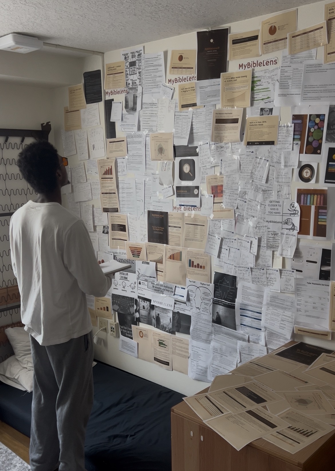 The wall — every paper a piece of the build
