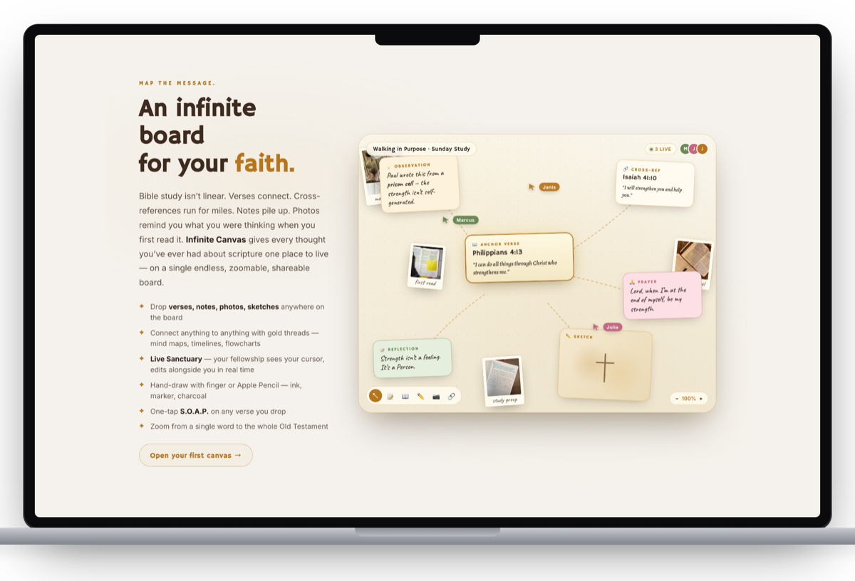 MyBibleLens Infinite Canvas running on macOS